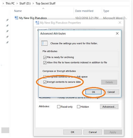 علامت زدن گزینه Encrypt contents to secure data