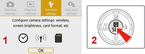 انتخاب گزینه Function settings برای فعال کردن بلوتوث در دوربین کانن