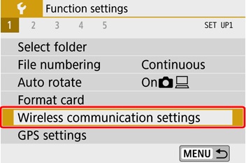 انتخاب گزینه Wireless communication settings