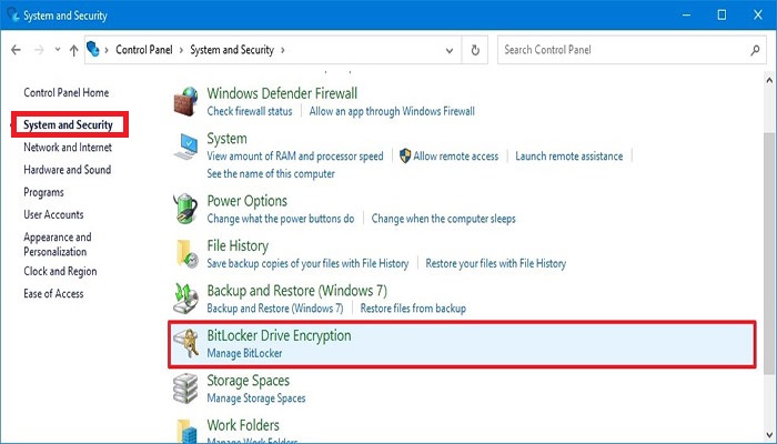 بر روی گزینه "BitLocker Drive Encryption" کلیک کنید.