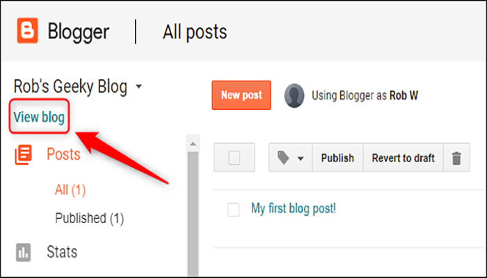 بر روی گزینه "View Blog" کلیک کنید.