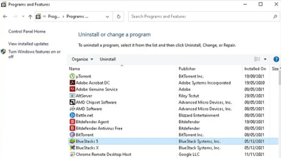 حذف BlueStacks
